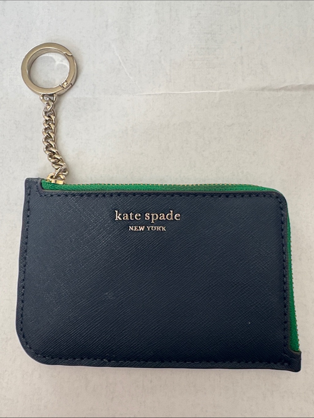 kate spade navy and green zip card key holder
